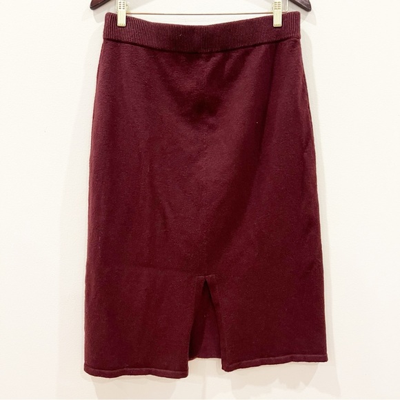 Talbots Ribbed Knit Pull On Midi Skirt Womens Medium Maroon Burgundy Stretch - Picture 2 of 10